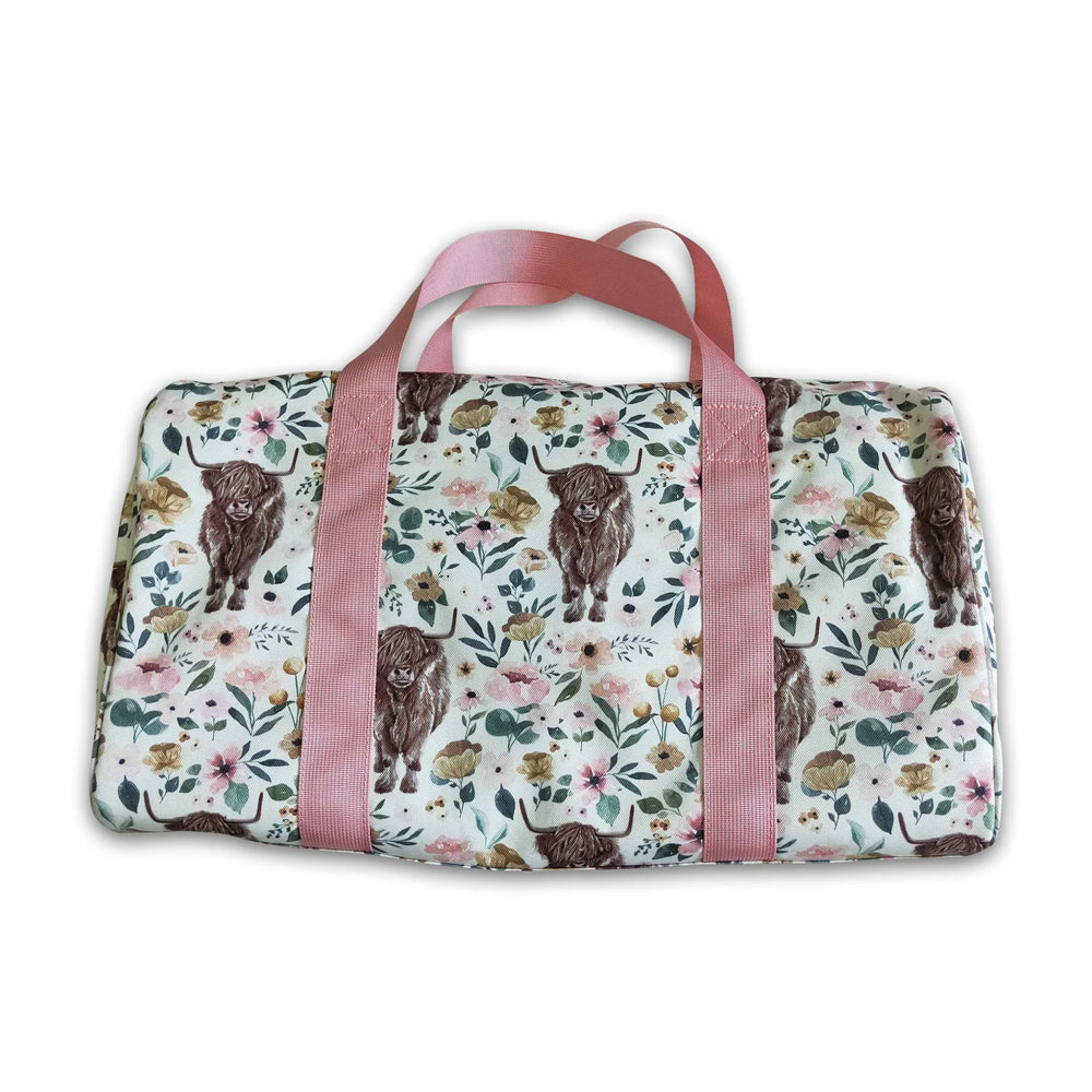 RTS NO MOQ Sibling milk silk Cute Clothes Baby Kids Western Cow Pink Floral Print Strap Zip Backpack Bag