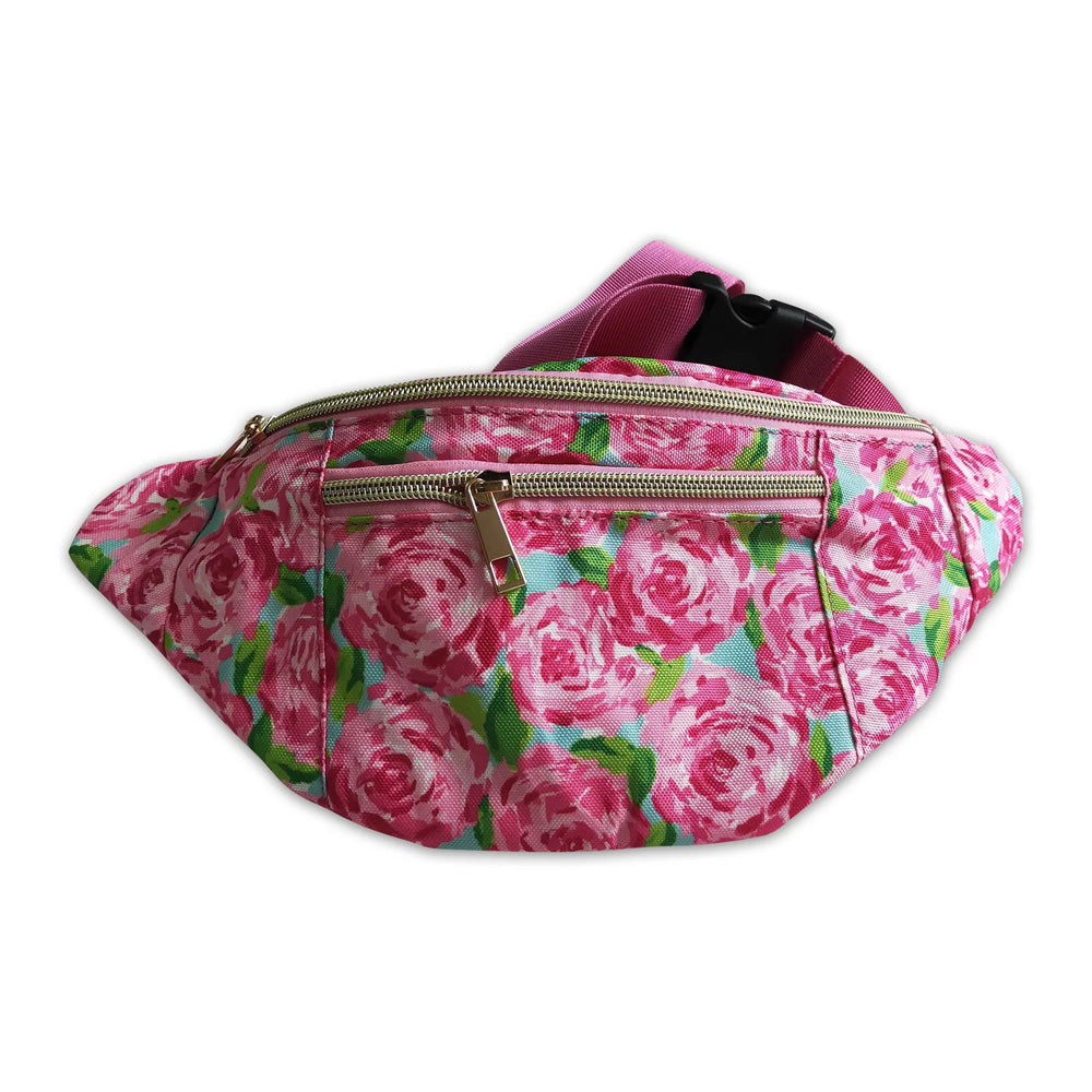 RTS NO MOQ Sibling Bags Toddler Girls Western Pink Rose Floral Print Bag Adjustable Fanny Pack