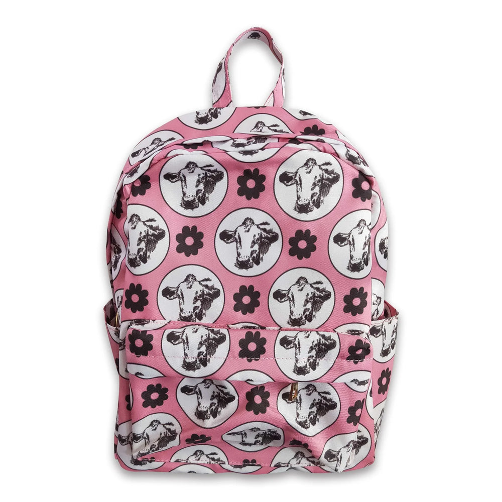 RTS NO MOQ Sibling milk silk Baby Kids Cow Flowers Print Western Zipper Pocket Back Bags