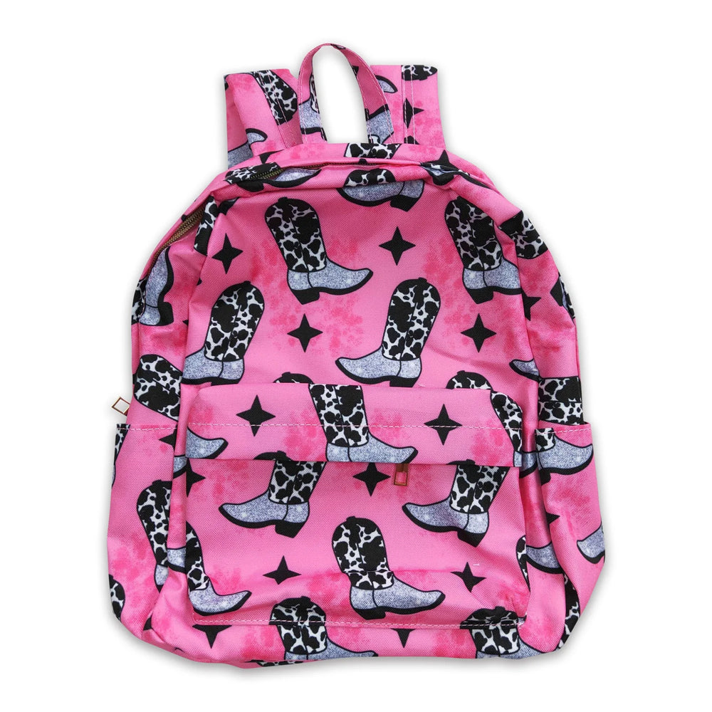RTS NO MOQ Sibling milk silk Baby Kids Cow Flowers Print Western Zipper Pocket Back Bags