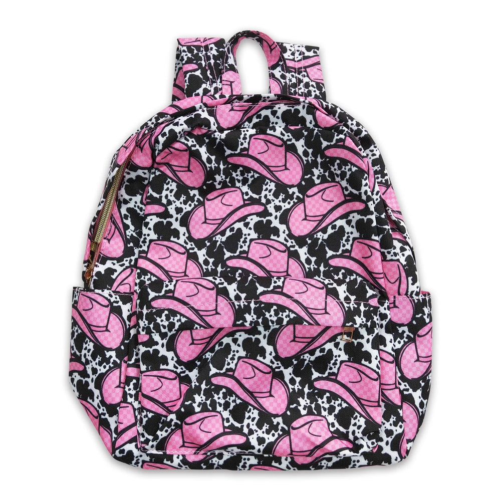 RTS NO MOQ Sibling milk silk Baby Kids Cow Flowers Print Western Zipper Pocket Back Bags