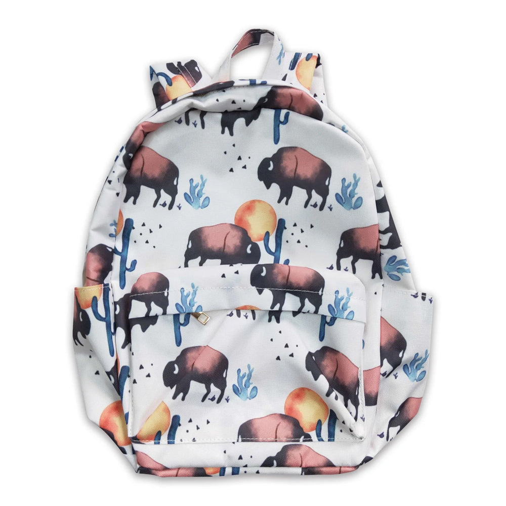 RTS NO MOQ Sibling milk silk Baby Kids Cow Flowers Print Western Zipper Pocket Back Bags