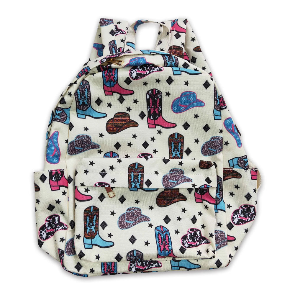 RTS NO MOQ Sibling milk silk Baby Kids Cow Flowers Print Western Zipper Pocket Back Bags