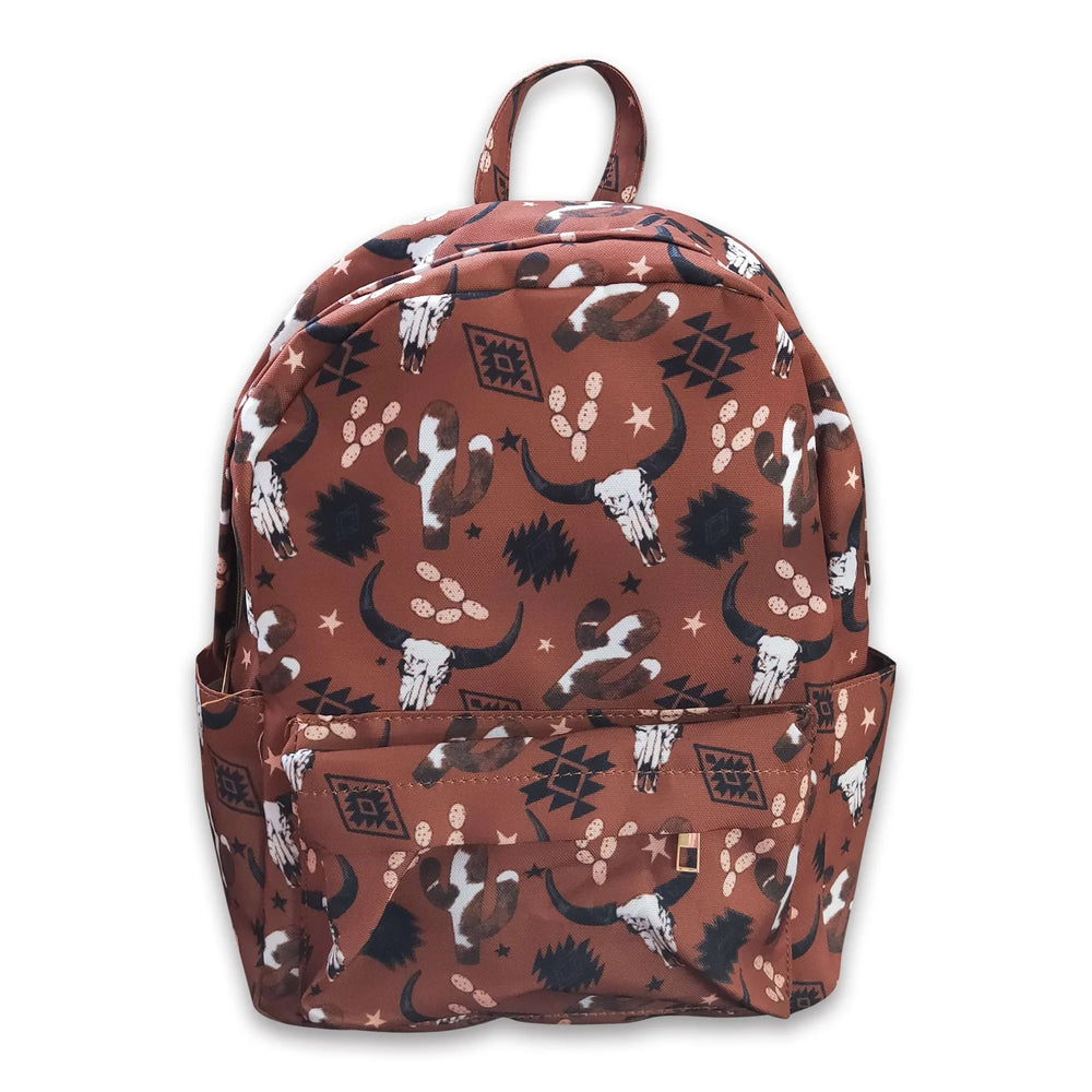 RTS NO MOQ Sibling milk silk Baby Kids Cow Flowers Print Western Zipper Pocket Back Bags