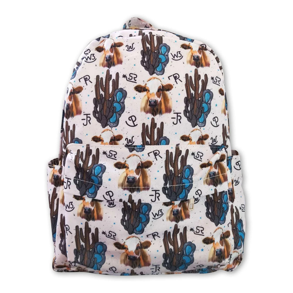 RTS NO MOQ Sibling milk silk Baby Kids Cow Flowers Print Western Zipper Pocket Back Bags