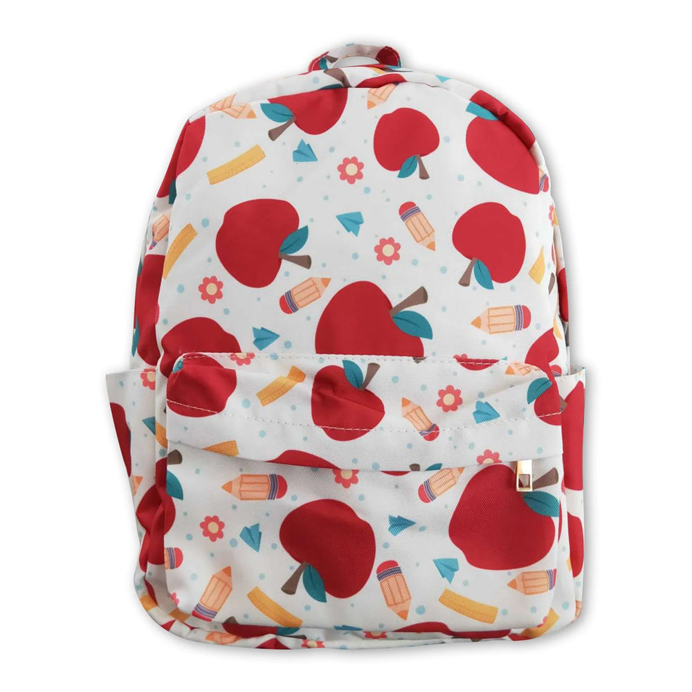 RTS NO MOQ Sibling milk silk Baby Kids Apple Pencil Print Strap Zip Back To School Daily Backpack Bag
