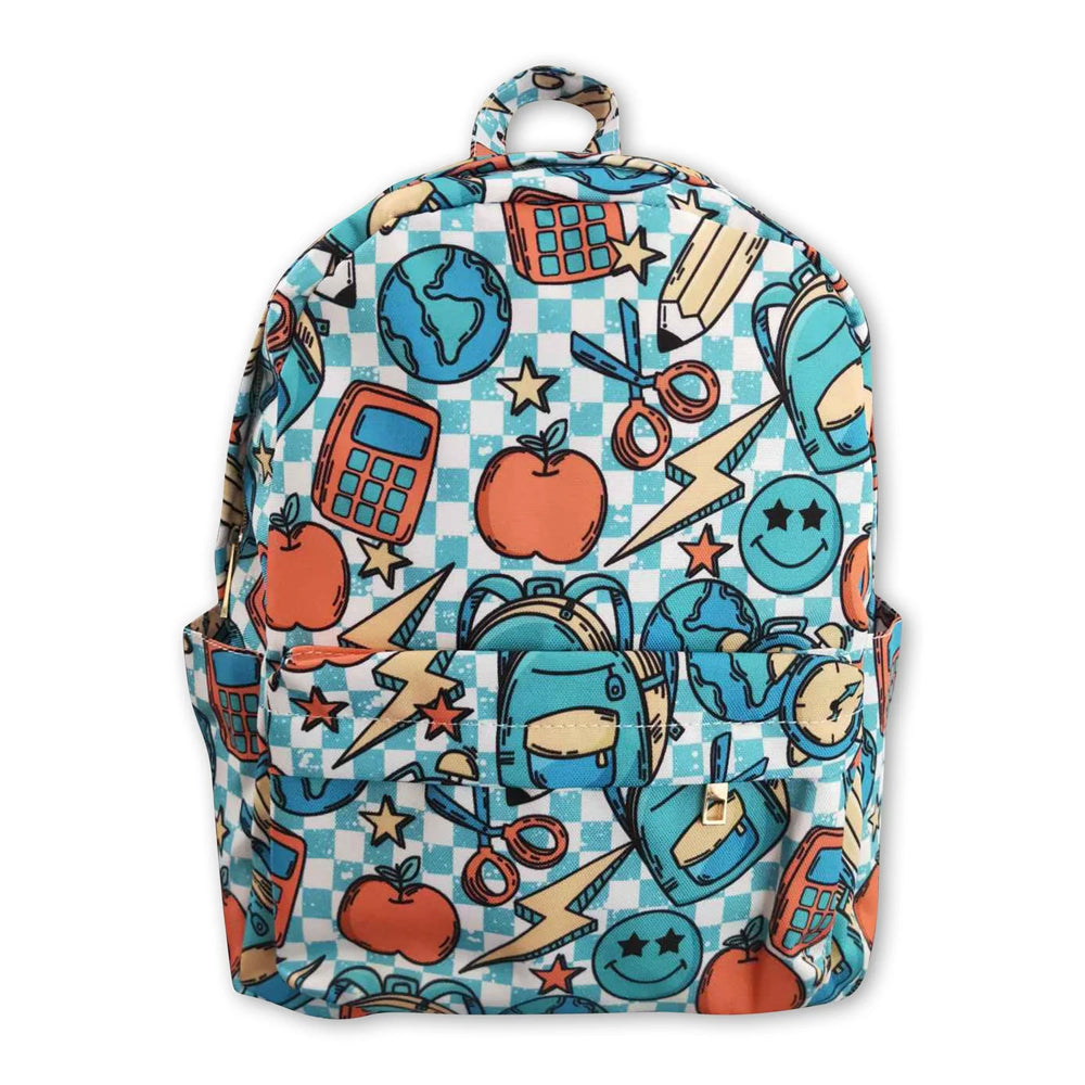 RTS NO MOQ Sibling milk silk Baby Kids Apple Pencil Print Strap Zip Back To School Daily Backpack Bag