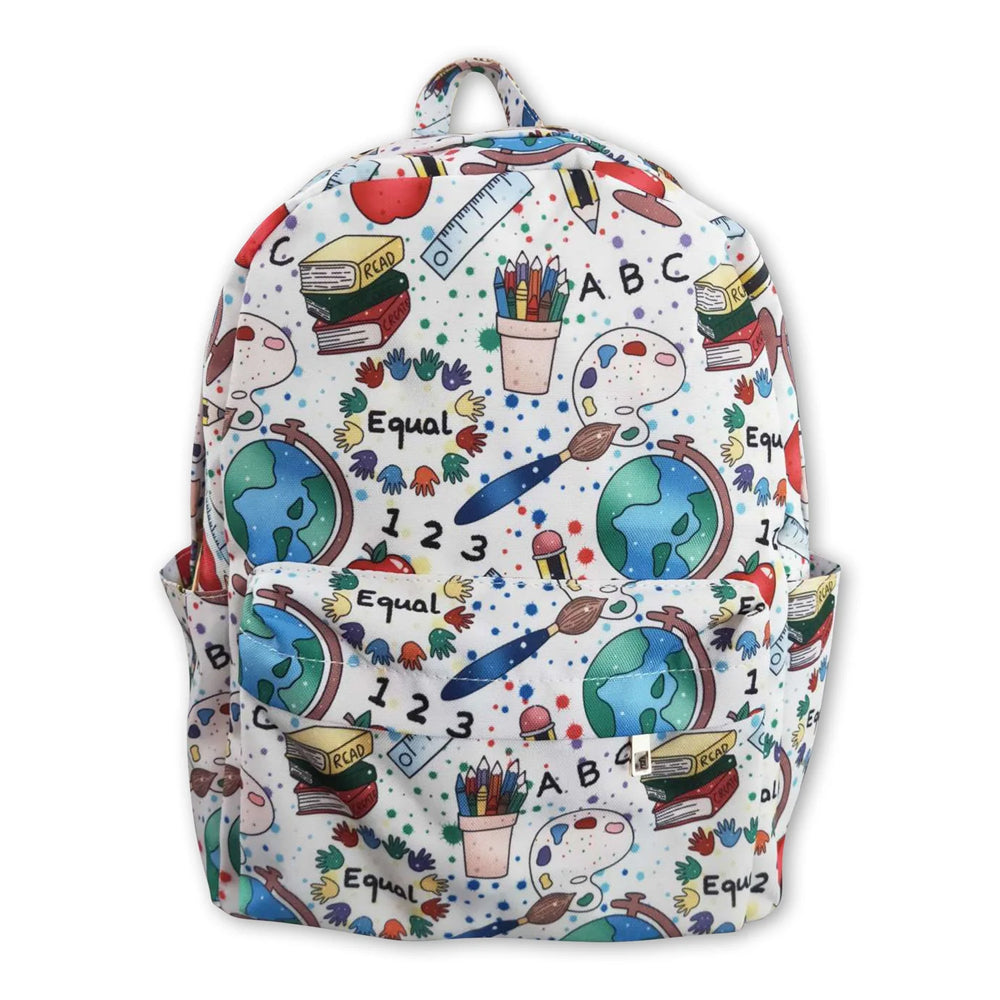 RTS NO MOQ Sibling milk silk Baby Kids Apple Pencil Print Strap Zip Back To School Daily Backpack Bag
