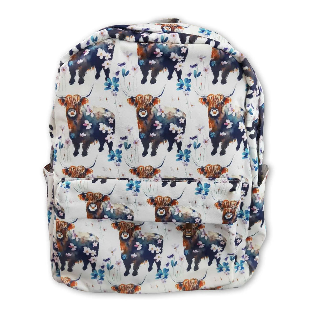 RTS NO MOQ Sibling milk silk Baby Kids Cow Flowers Print Western Zipper Pocket Back Bags