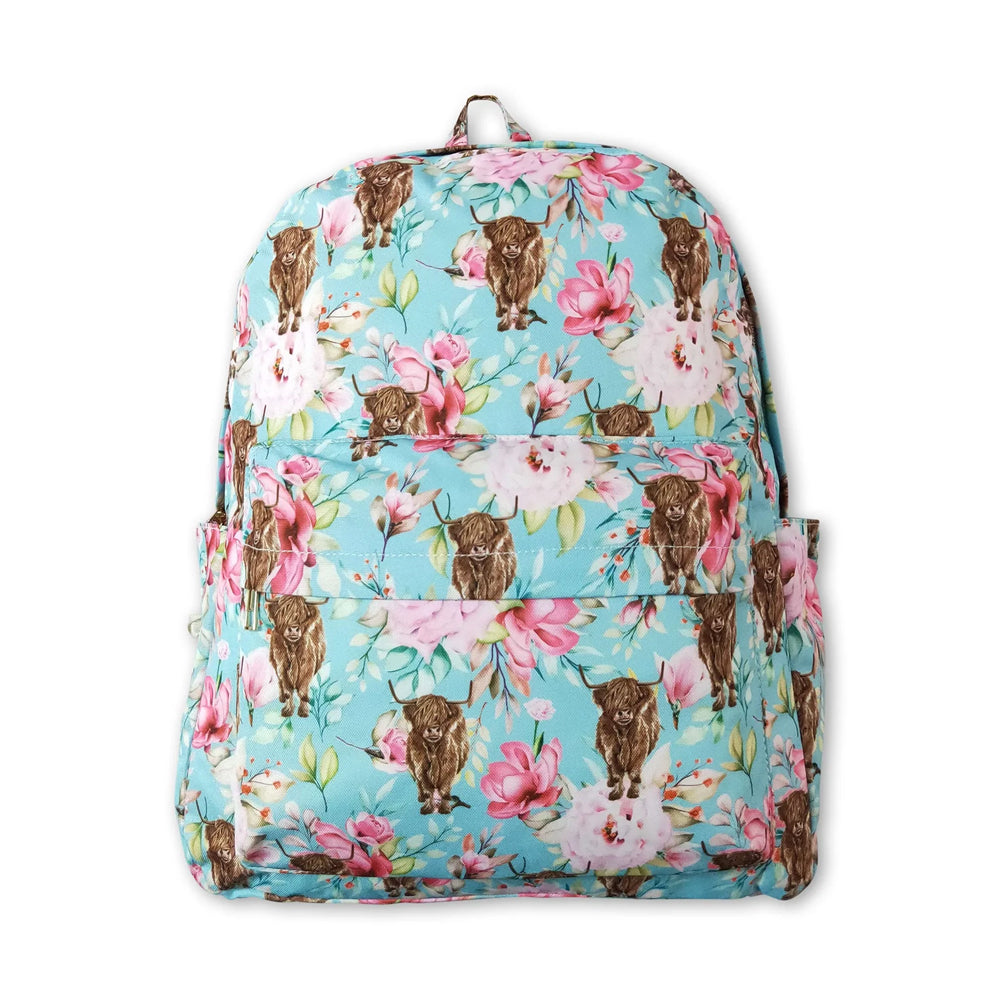 RTS NO MOQ Sibling milk silk Baby Kids Cow Flowers Print Western Zipper Pocket Back Bags