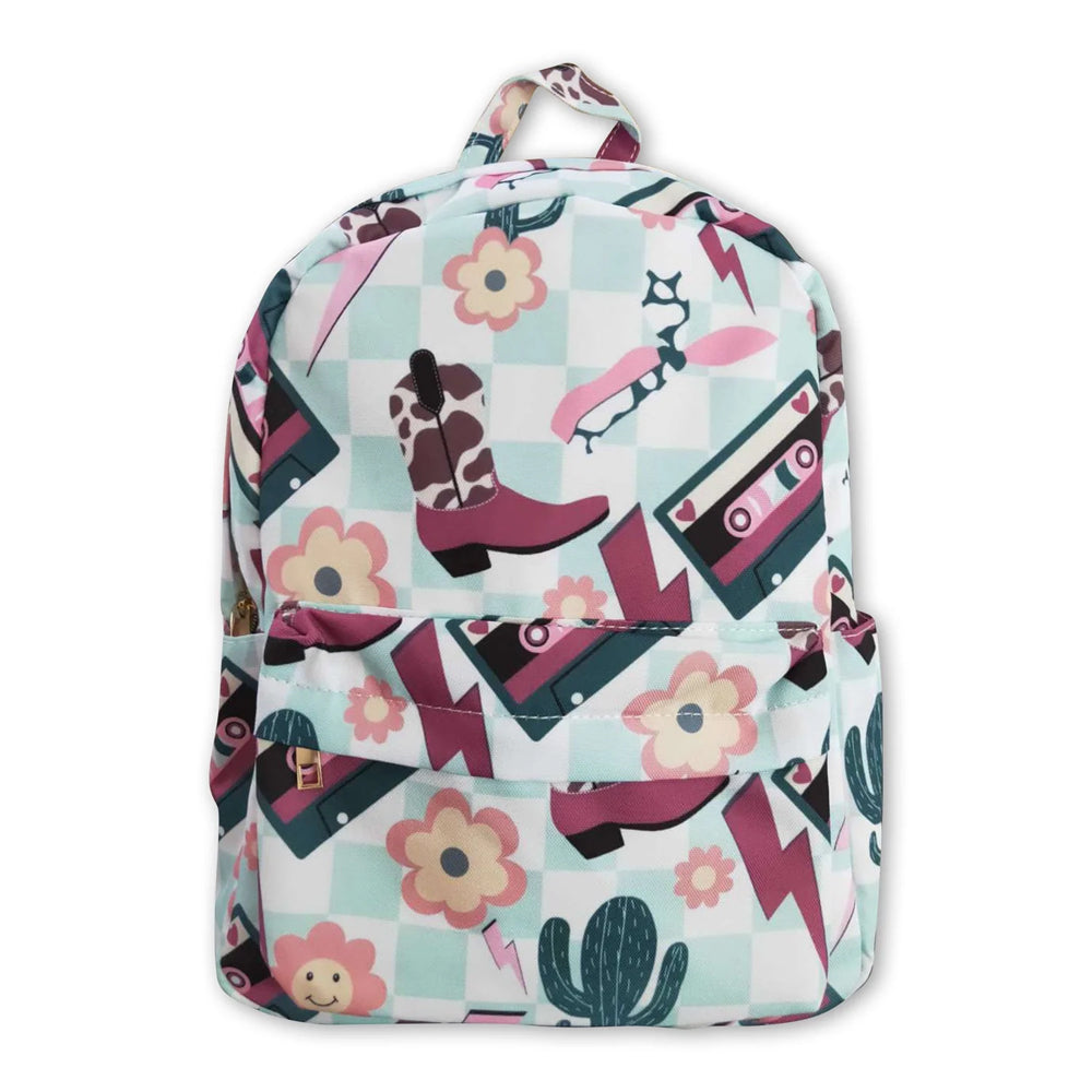 RTS NO MOQ Sibling milk silk Baby Kids Cow Flowers Print Western Zipper Pocket Back Bags