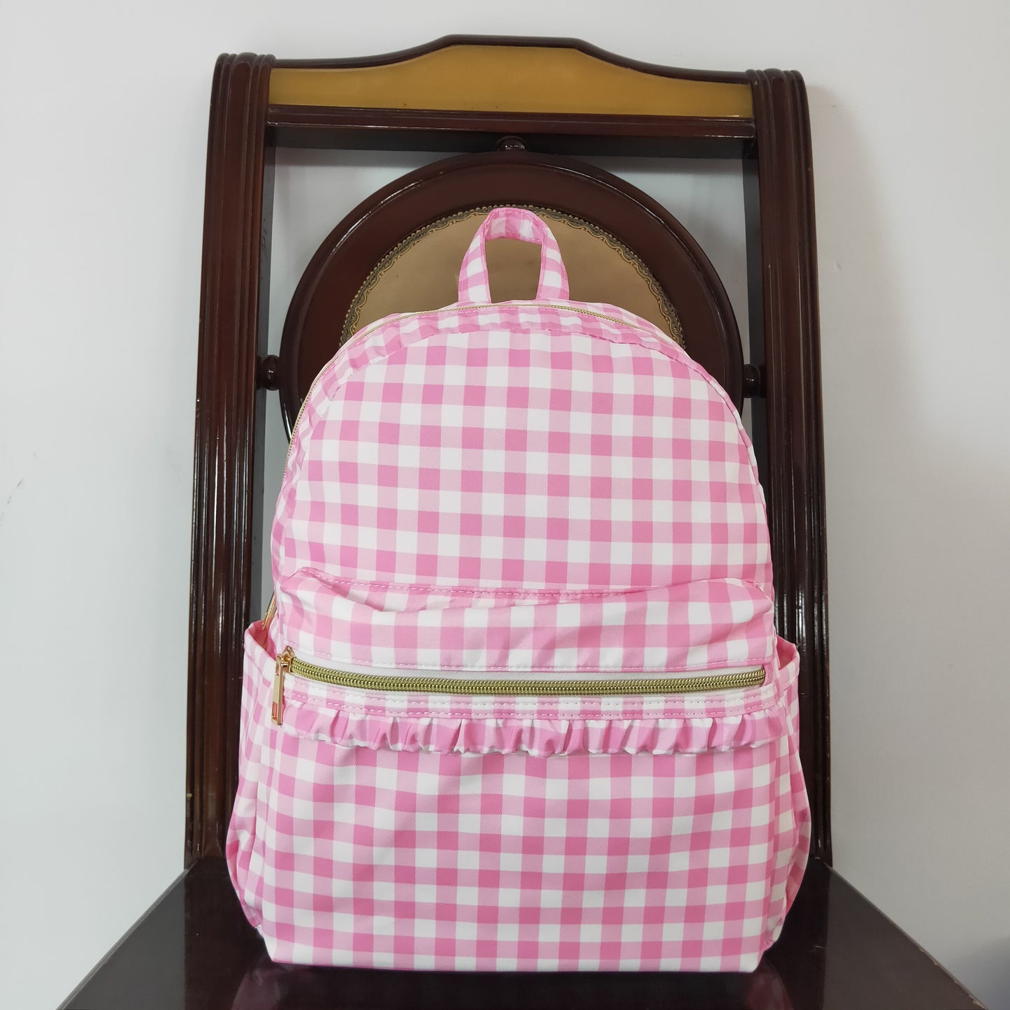RTS NO MOQ baby girl clothes pink and white plaid Backpack and lunch box
