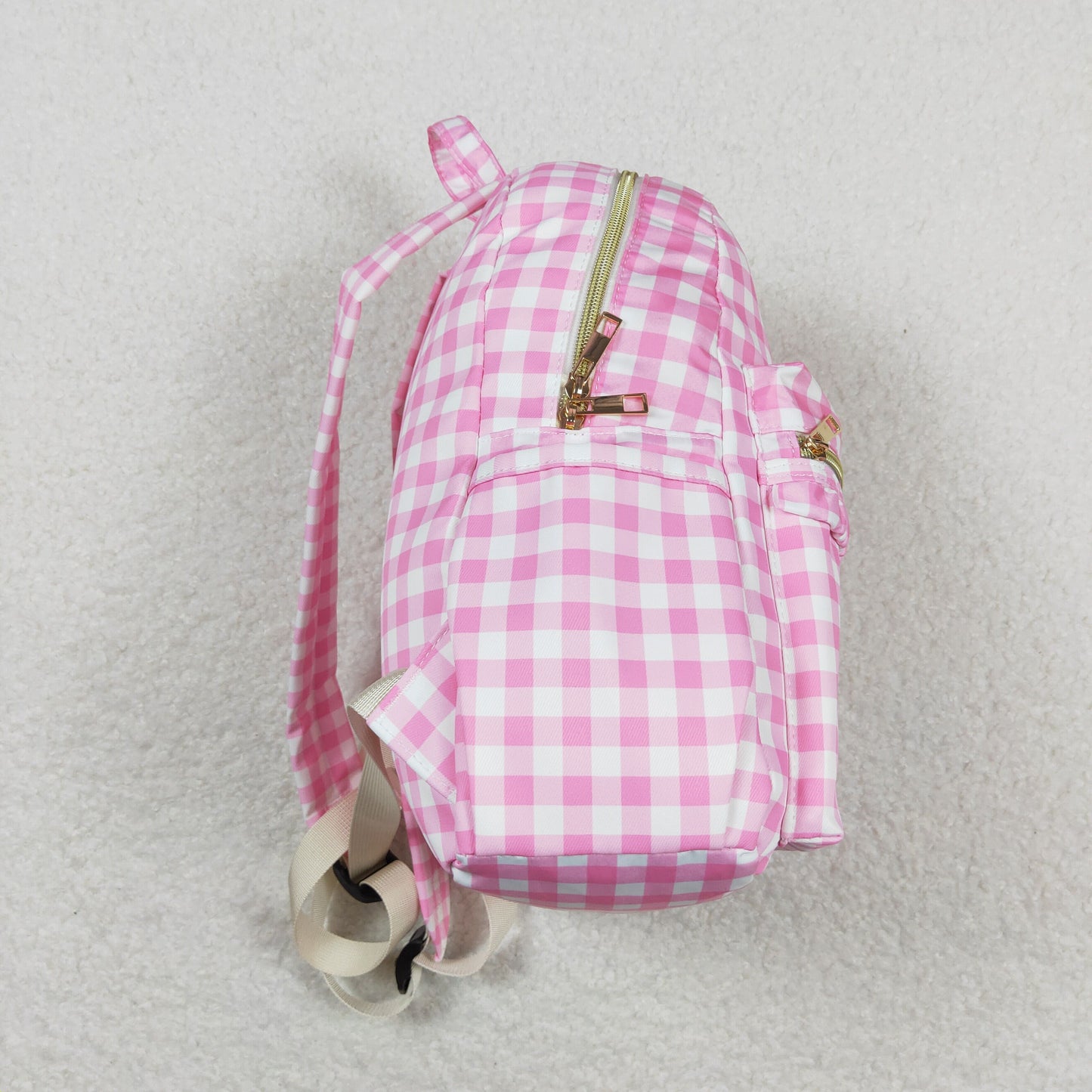 RTS NO MOQ baby girl clothes pink and white plaid Backpack and lunch box