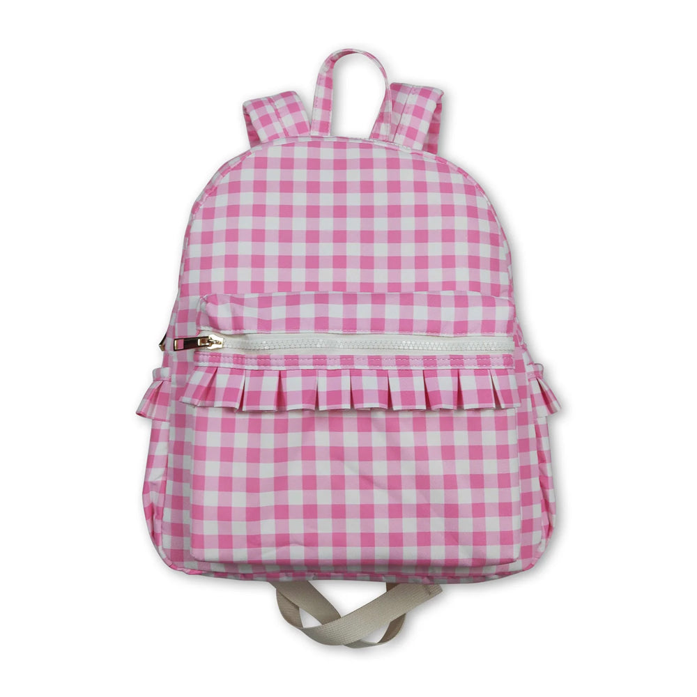 RTS NO MOQ Sibling milk silk Cute Clothes Baby Kids Pink Checkered Backpacks Bags Boxes