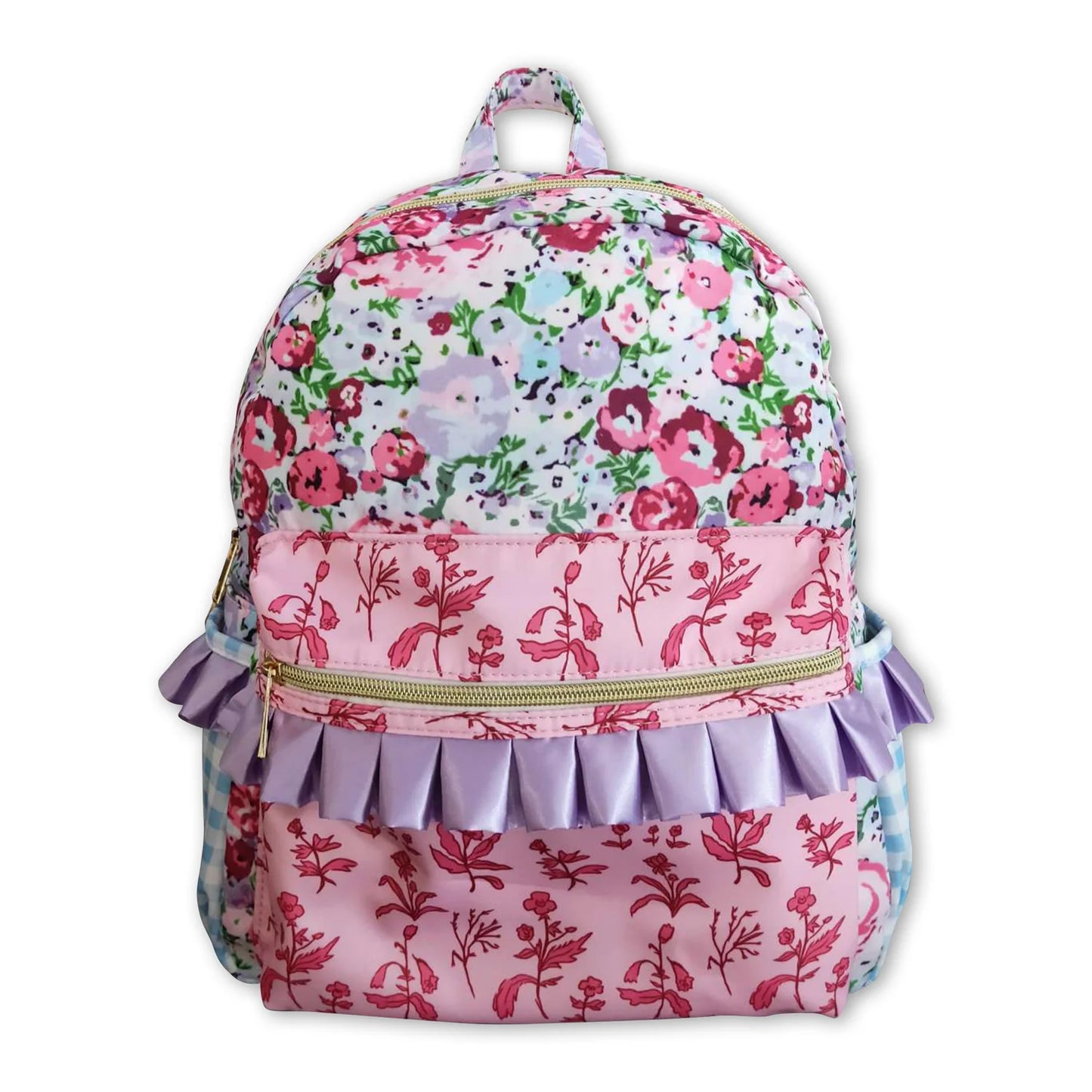 RTS NO MOQ Sibling milk silk Baby Girls Floral Print Adjustable Strap Lightweight Backpack Bags