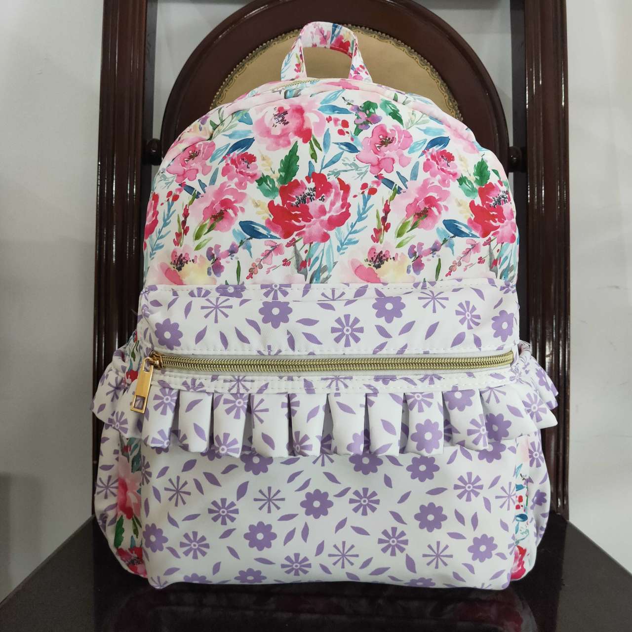 RTS NO MOQ baby girl clothes floral Backpack and lunch box