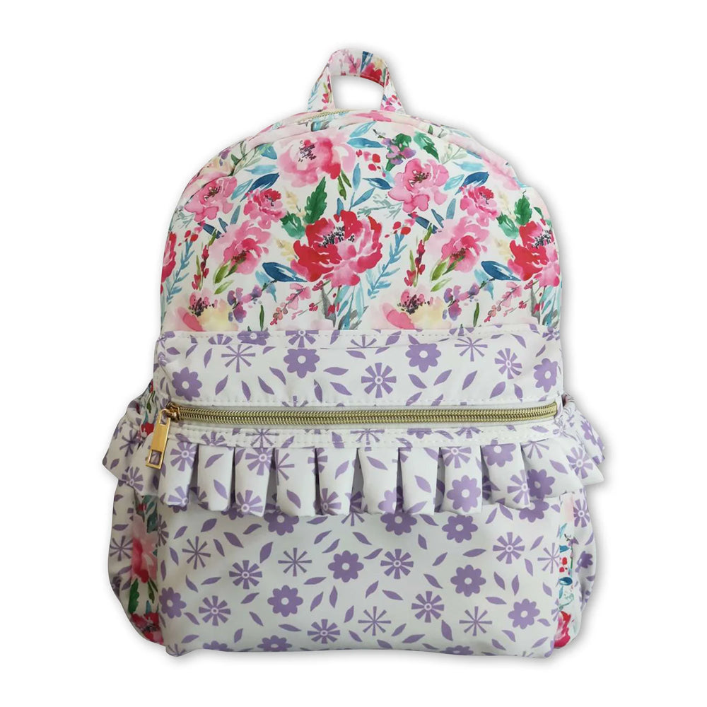RTS NO MOQ Sibling milk silk Baby Kids Cute Floral Lavender Print Backpacks And Lunch Boxes