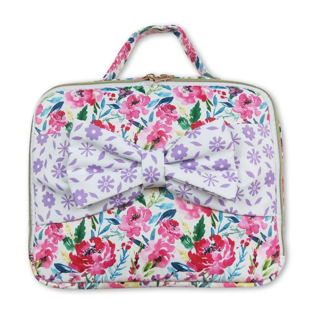 RTS NO MOQ Sibling milk silk Baby Kids Cute Floral Lavender Print Backpacks And Lunch Boxes