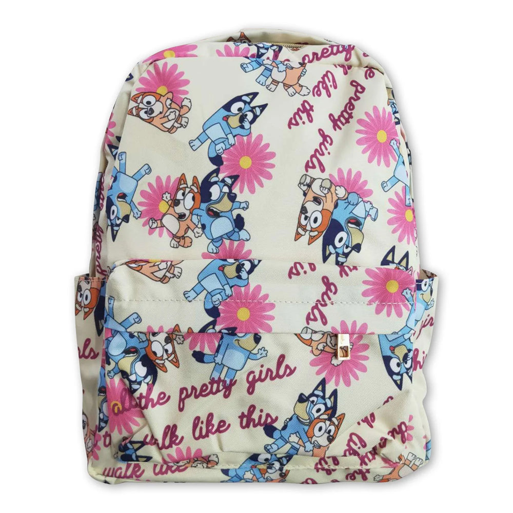 RTS NO MOQ Sibling milk silk Cute Clothes Baby Kids Floral Print Strap Zip Backpack Bag