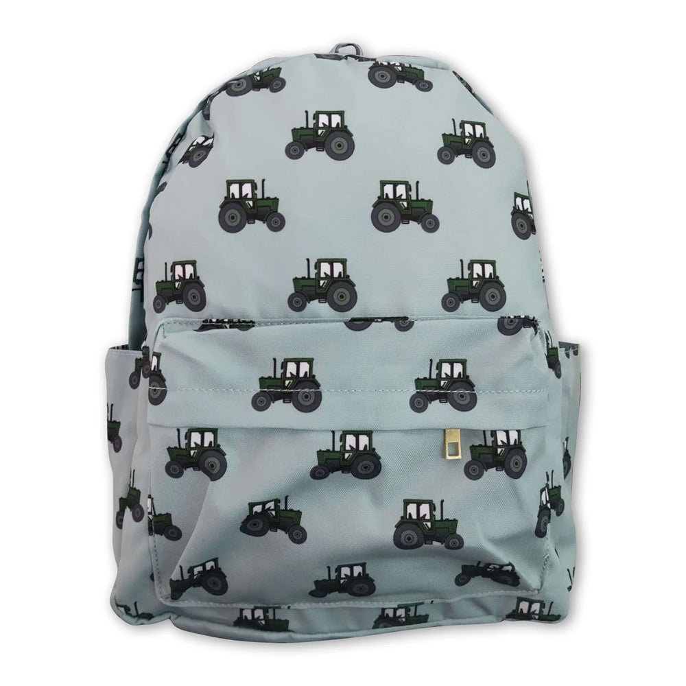 RTS NO MOQ Sibling milk silk Cute Clothes Baby Kids Farm Tractor Print Strap Zip Backpack Bag