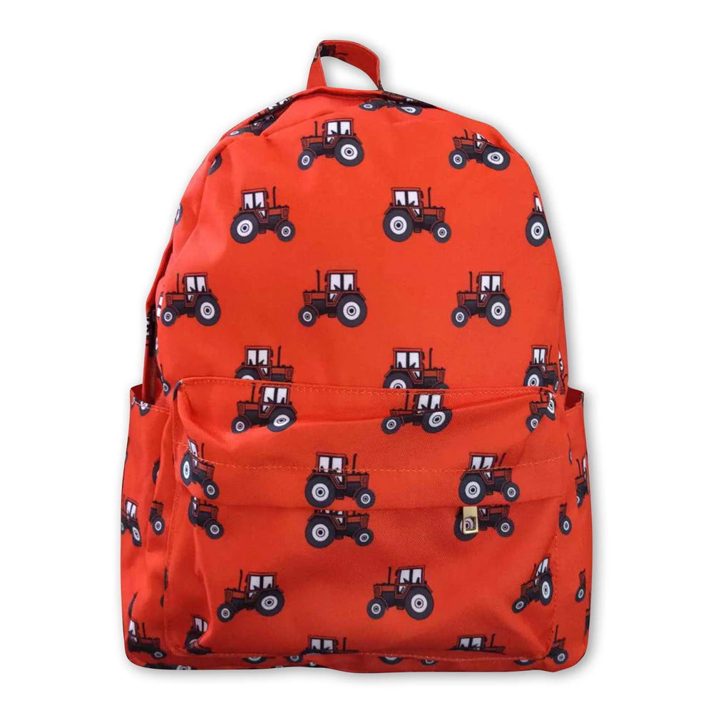 RTS NO MOQ Sibling milk silk Cute Clothes Baby Kids Farm Tractor Print Strap Zip Backpack Bag