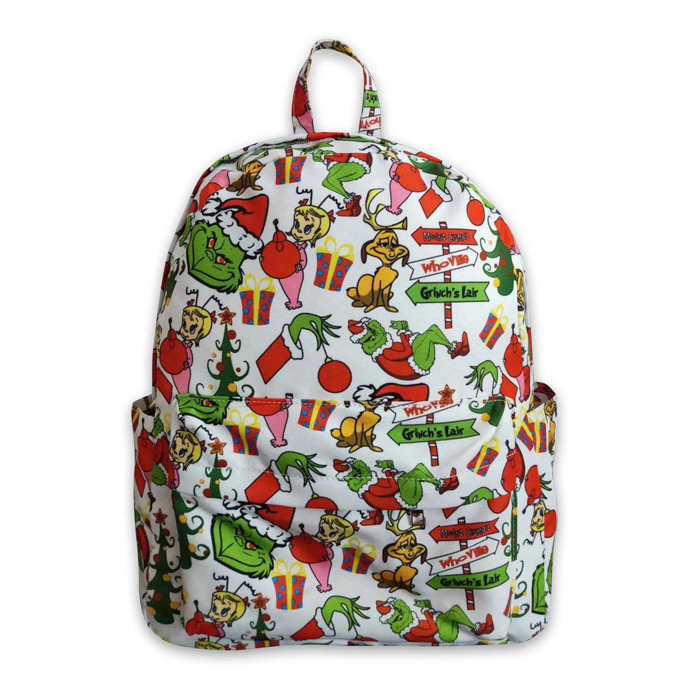 RTS NO MOQ Sibling milk silk Cute Clothes Baby Kids Christmas Print Strap Zip Backpack Bag