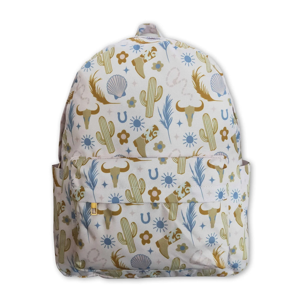 RTS NO MOQ Sibling milk silk Baby Kids Cow Flowers Print Western Zipper Pocket Back Bags