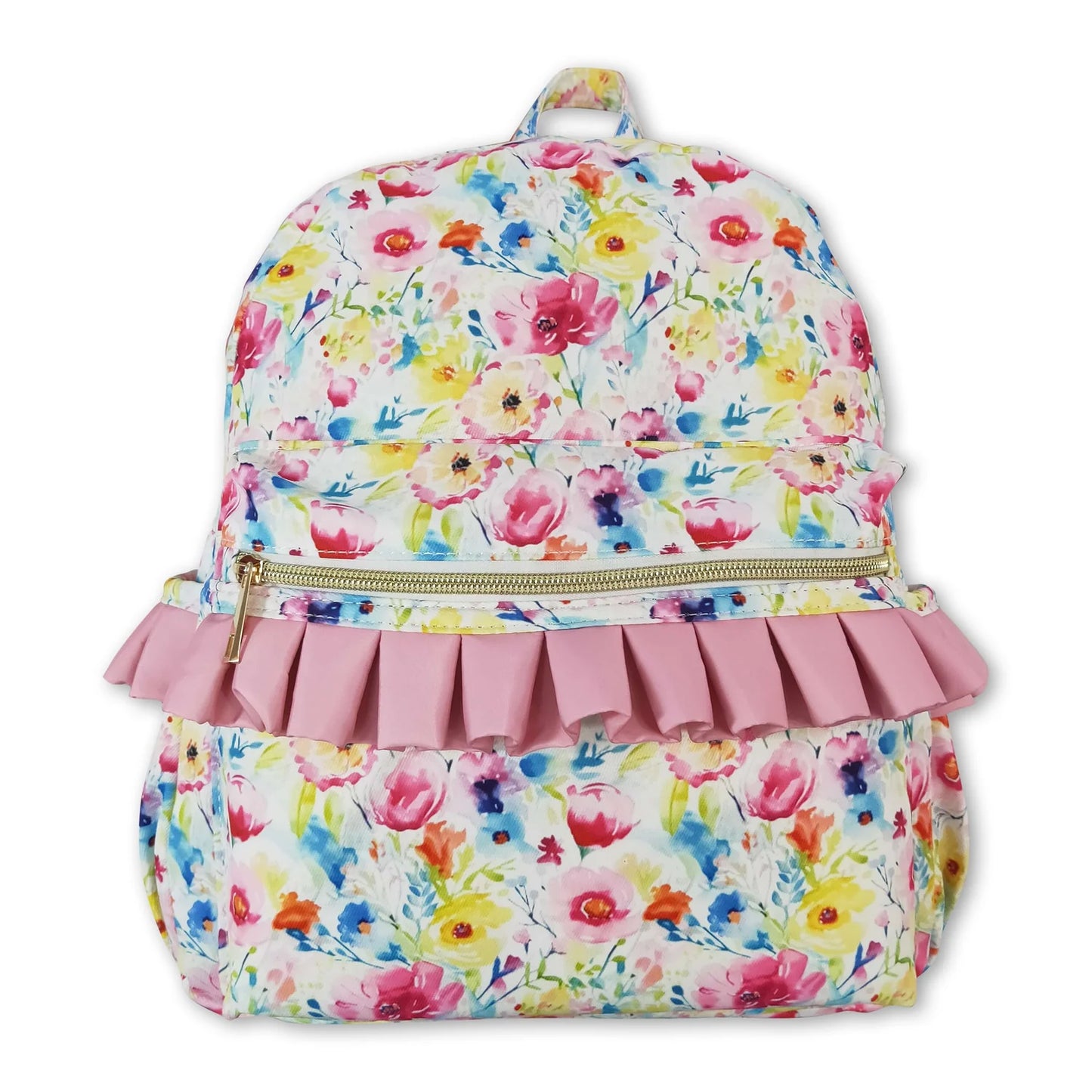 RTS NO MOQ Sibling milk silk Baby Girls Floral Print Adjustable Strap Lightweight Backpack Bags
