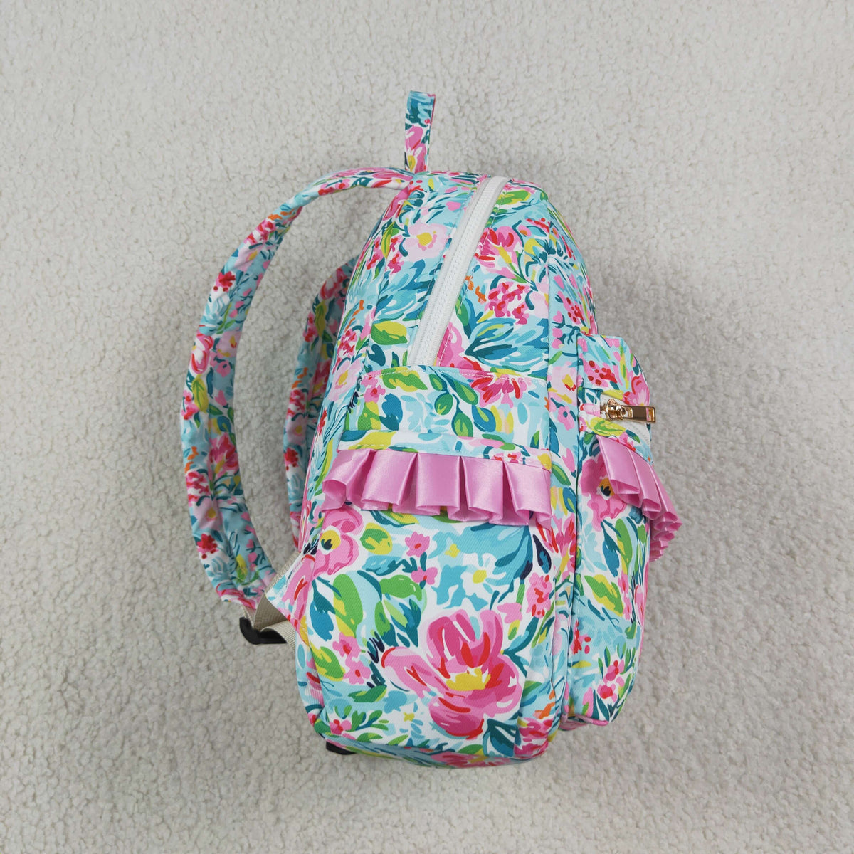 NEW RTS NO MOQ Bags BA0176 Kids Girls Green Pink Flowers Print Backpack Back Bags