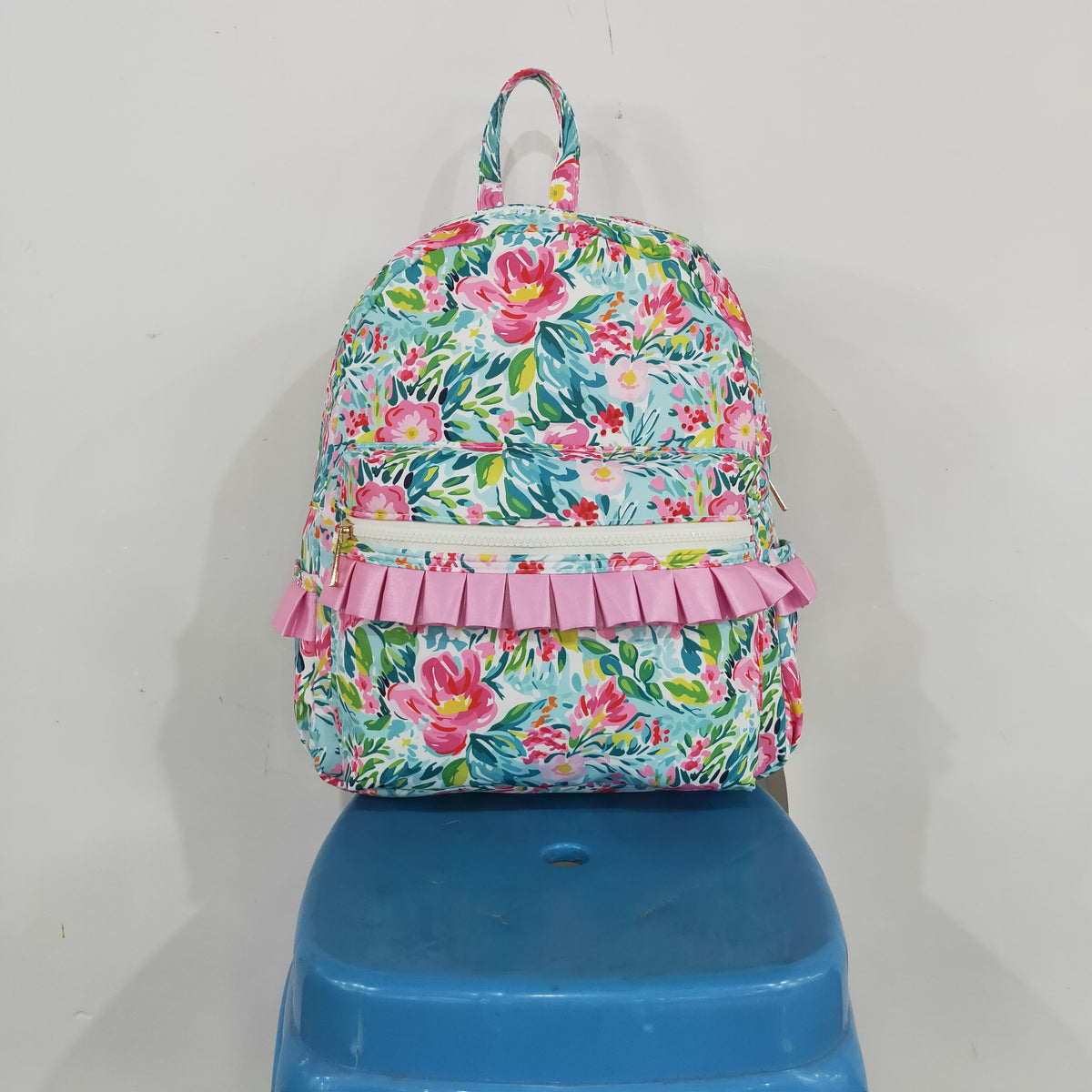 NEW RTS NO MOQ Bags BA0176 Kids Girls Green Pink Flowers Print Backpack Back Bags