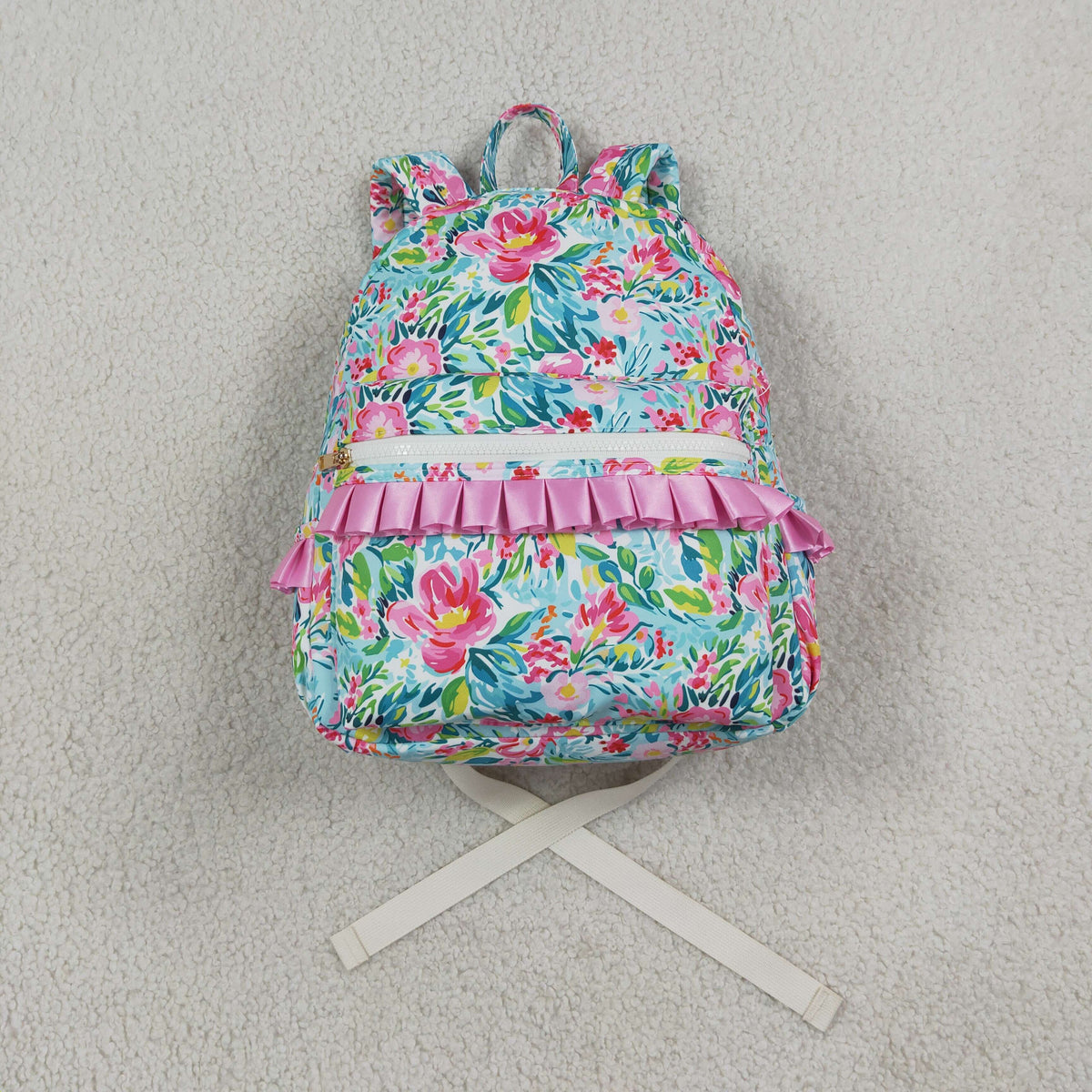 NEW RTS NO MOQ Bags BA0176 Kids Girls Green Pink Flowers Print Backpack Back Bags