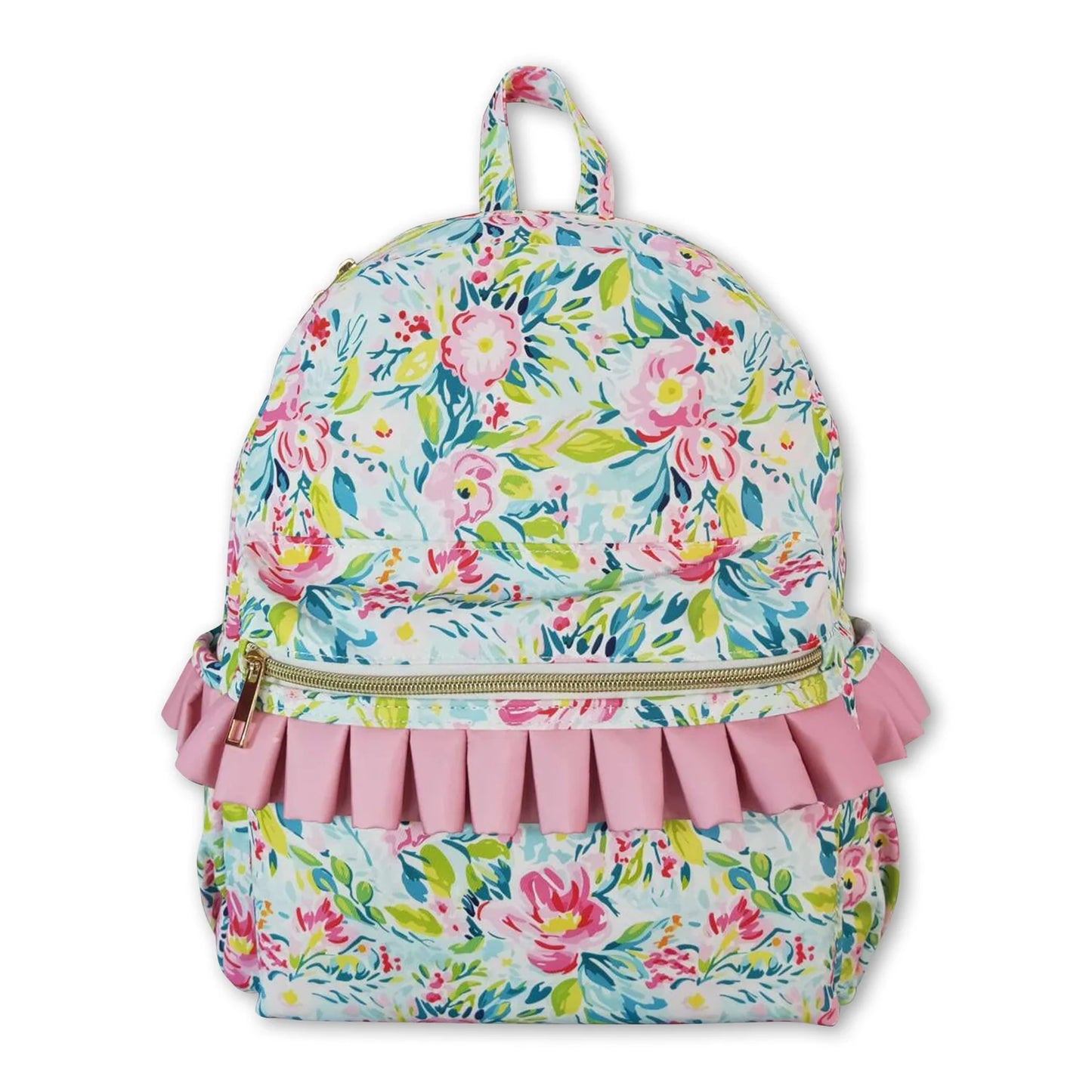 RTS NO MOQ Sibling milk silk Baby Girls Floral Print Adjustable Strap Lightweight Backpack Bags