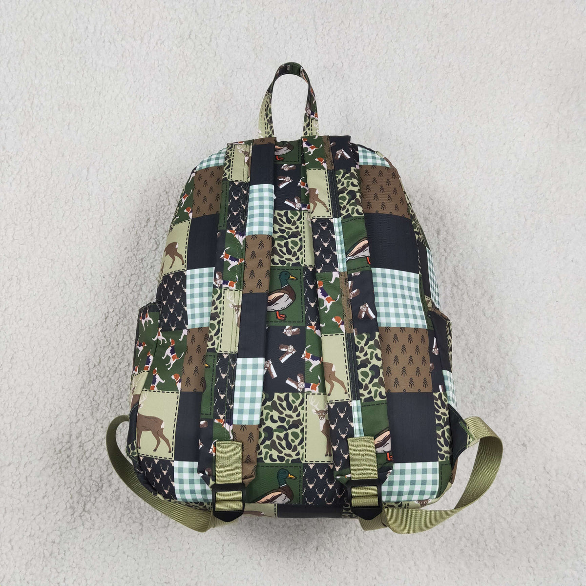 NEW RTS NO MOQ Bag BA0199 Baby Kids Green Brown Ducks Deer Camo Checked Print School Backpack Bags