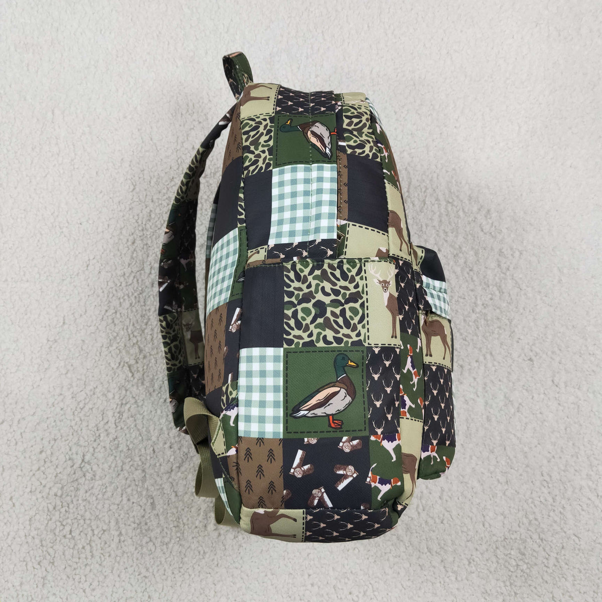 NEW RTS NO MOQ Bag BA0199 Baby Kids Green Brown Ducks Deer Camo Checked Print School Backpack Bags