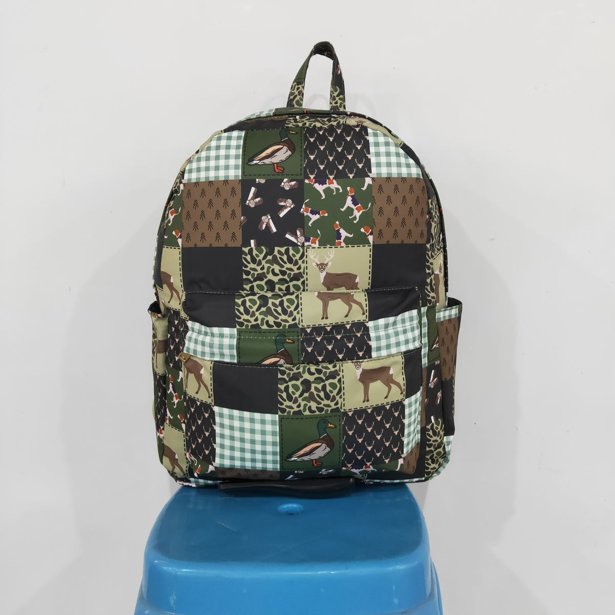 NEW RTS NO MOQ Bag BA0199 Baby Kids Green Brown Ducks Deer Camo Checked Print School Backpack Bags
