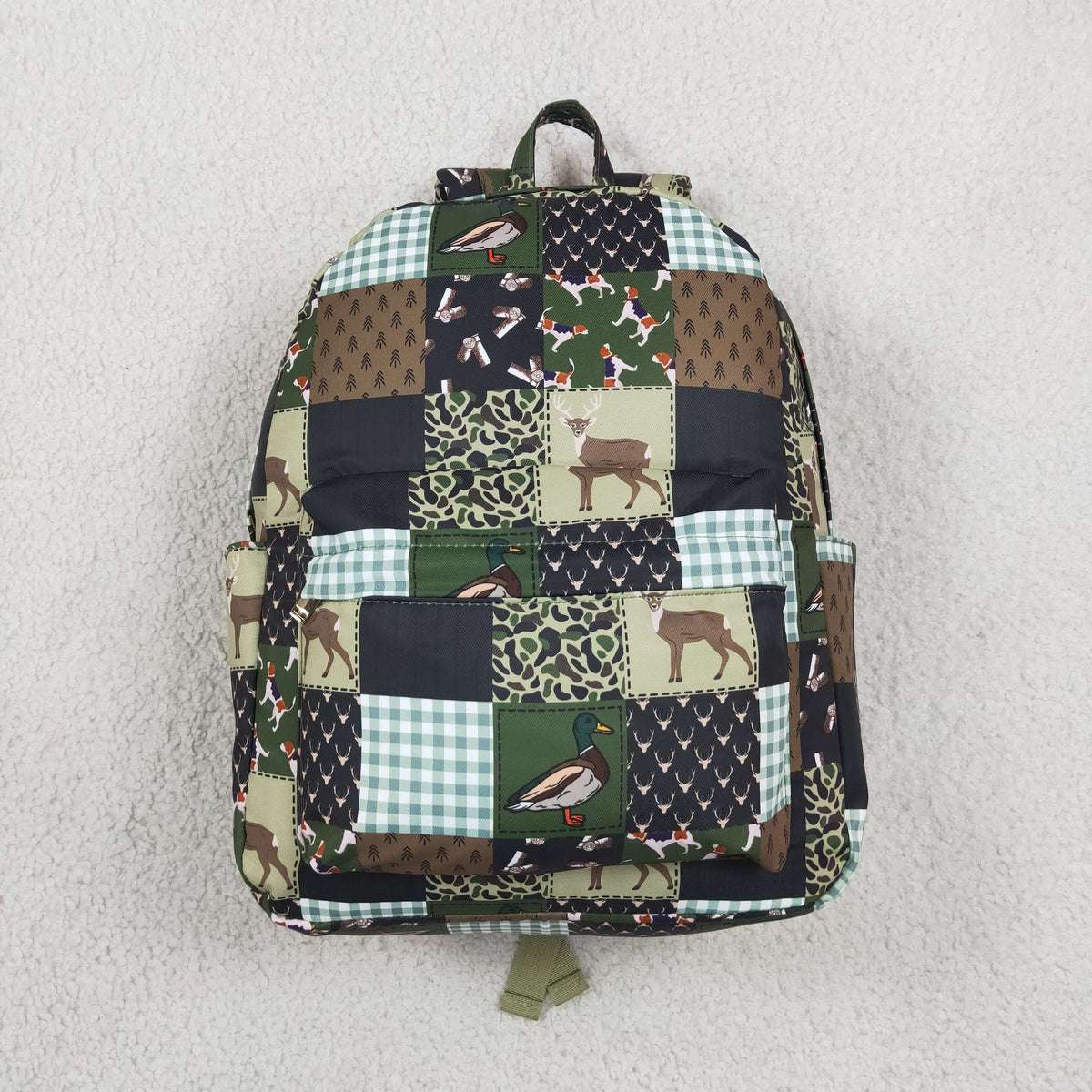 NEW RTS NO MOQ Bag BA0199 Baby Kids Green Brown Ducks Deer Camo Checked Print School Backpack Bags