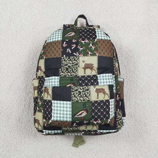 NEW RTS NO MOQ Bag BA0199 Baby Kids Green Brown Ducks Deer Camo Checked Print School Backpack Bags