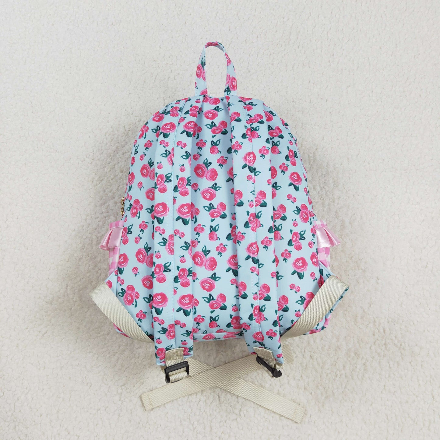 RTS NO MOQ milk silk BA0217 Baby Girls Cute Pink Flower Plaid Zip Back Backpack Bags