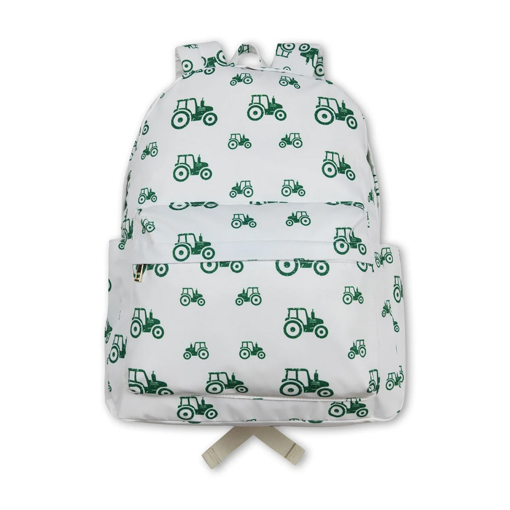RTS NO MOQ Sibling milk silk Cute Clothes Baby Kids Farm Tractor Print Strap Zip Backpack Bag
