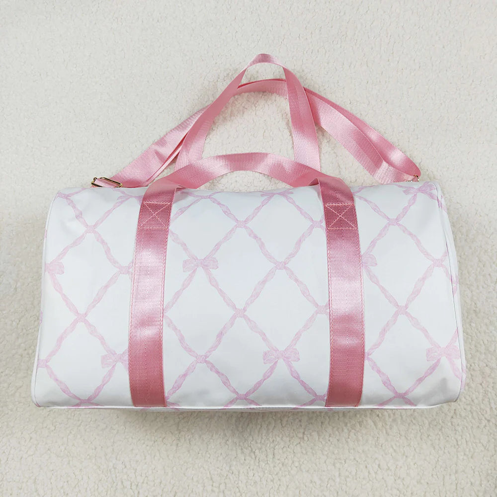 Best Sell RTS Baby Girls Pink Bows Gym Duffle Bag Kids Storage Organizer Pink Bow Design Active Lifestyle Storage Bag for Girls