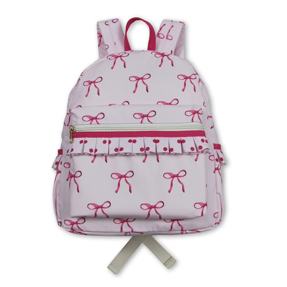 RTS NO MOQ Sibling milk silk Baby Kids Pink Bows Backpacks And Lunch Boxes