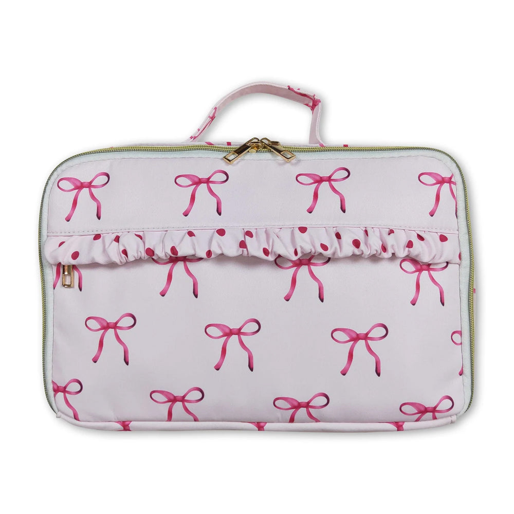 RTS NO MOQ Sibling milk silk Baby Kids Pink Bows Backpacks And Lunch Boxes