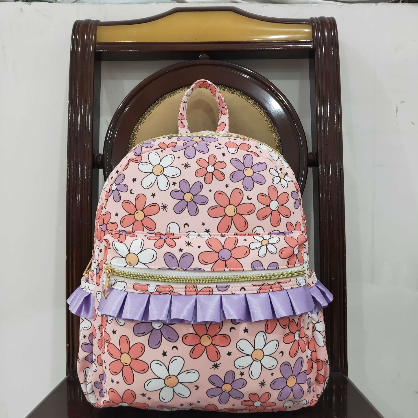 RTS NO MOQ BA0240 Pink small backpack with flowers, moon and stars