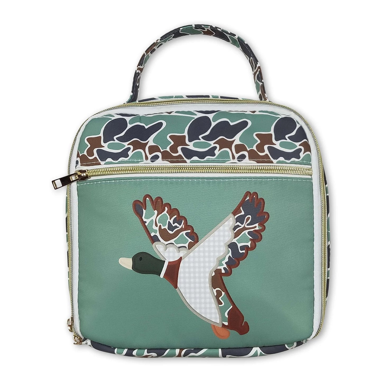 RTS NO MOQ Sibling milk silk Baby Kids Camo Ducks Print Zipper Closure Adjustable Strap Lightweight Backpack Bags Lunch Dinner Picnic Boxes