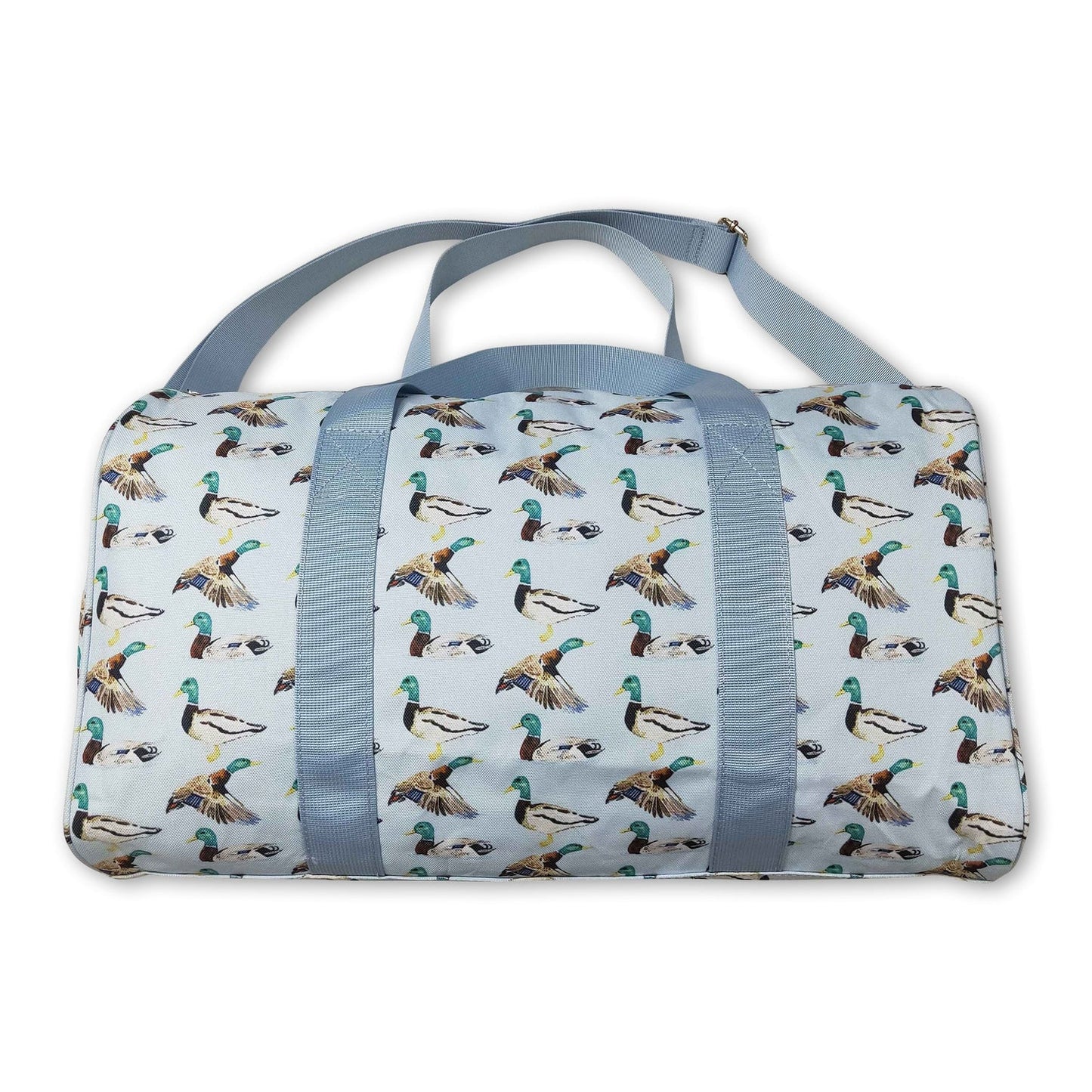 RTS NO MOQ Sibling milk silk Baby Kids Blue Duck Print Large Capacity Zipper Duffle Gym Travel Bags