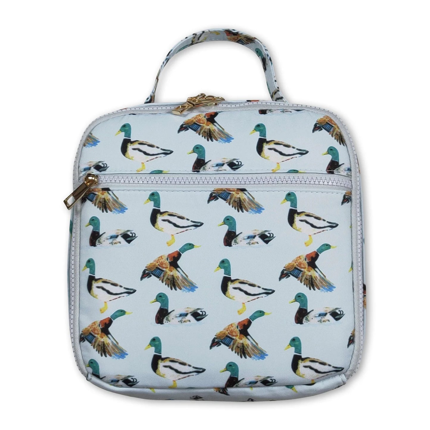 RTS NO MOQ Sibling milk silk Baby Kids Blue Duck Print Large Capacity Zipper Duffle Gym Travel Bags