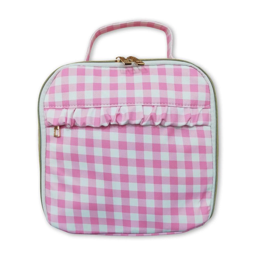 RTS NO MOQ Sibling milk silk Cute Clothes Baby Kids Pink Checkered Backpacks Bags Boxes