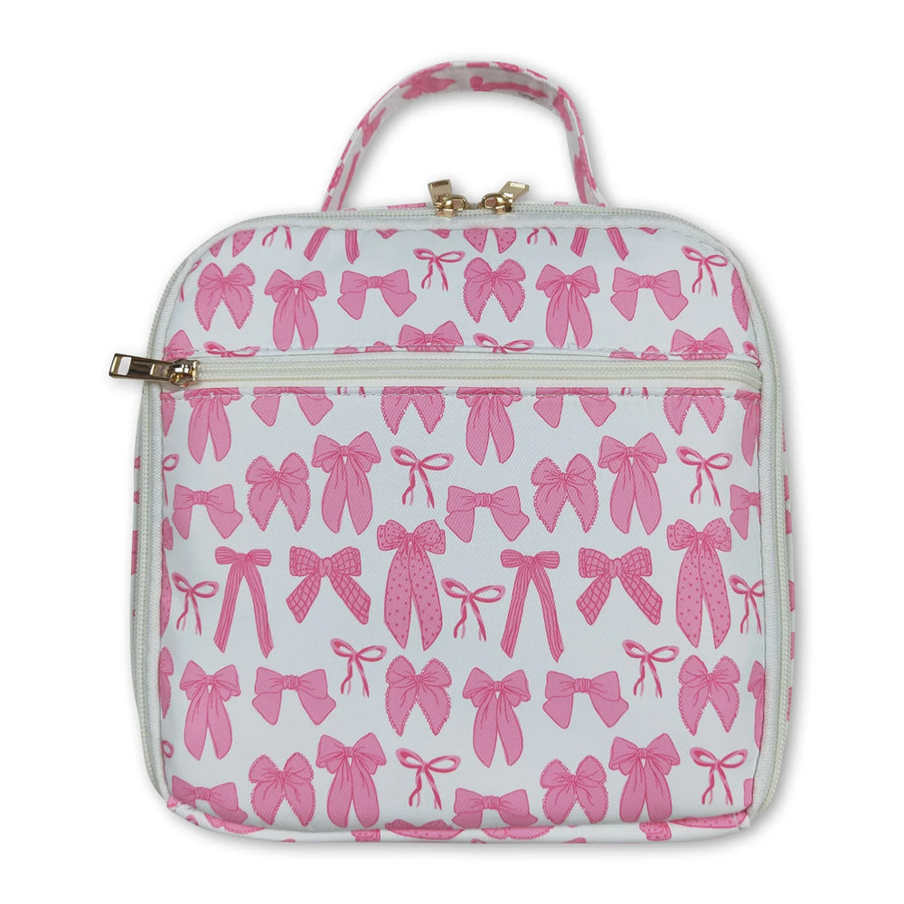 RTS NO MOQ Sibling milk silk Baby Kids Pink Bows Print Backpacks Bags Boxes