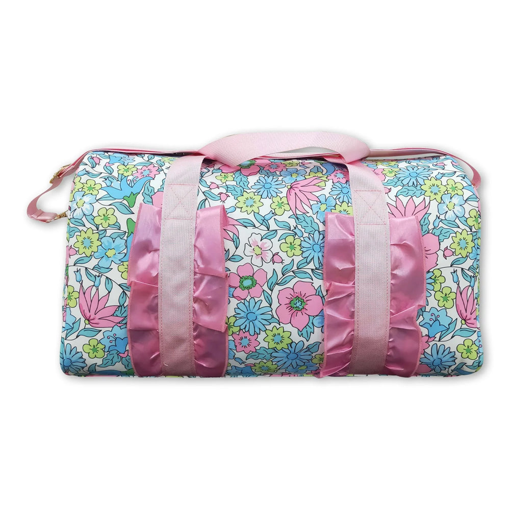 RTS NO MOQ Sibling Bags Adult Women Lavender Floral Butterfly Print Ruffle Trim Gym Bag