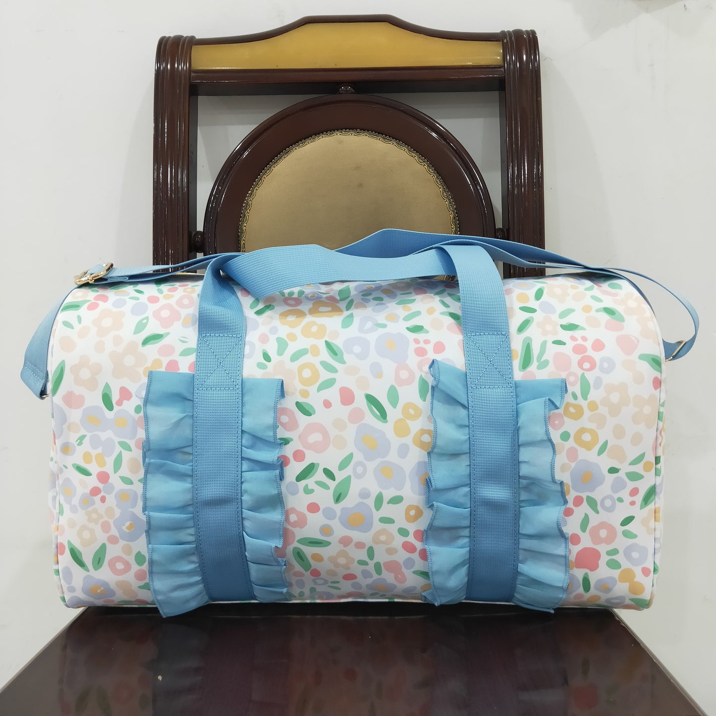 RTS NO MOQ BA0292 Gym bag with floral blue lace and white